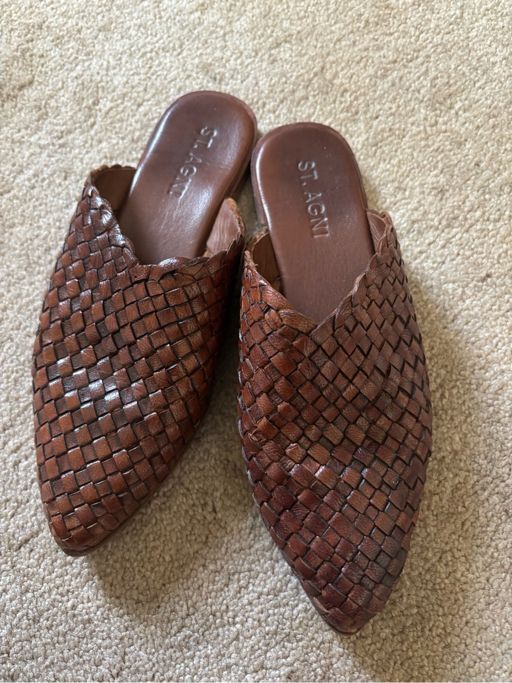 St. Agni Brown Woven Leather Slip-On Loafers